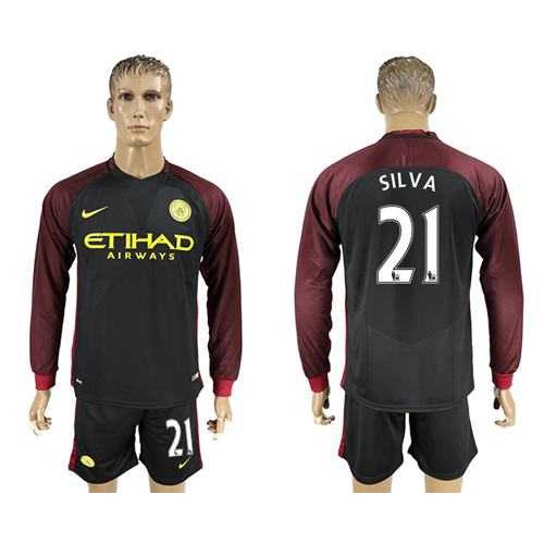 Manchester City #21 Silva Away Long Sleeves Soccer Club Jersey Manchester City #21 Silva Away Long Sleeves Soccer Club Jersey
