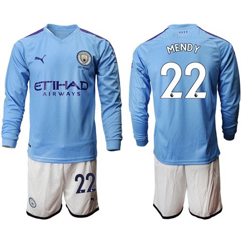 Manchester City #22 Mendy Home Long Sleeves Soccer Club Jersey Manchester City #22 Mendy Home Long Sleeves Soccer Club Jersey