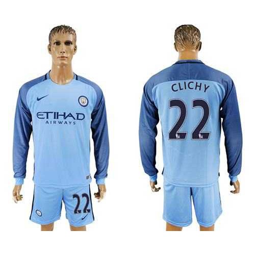 Manchester City #22 Clichy Home Long Sleeves Soccer Club Jersey Manchester City #22 Clichy Home Long Sleeves Soccer Club Jersey