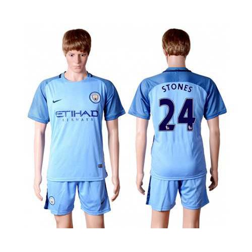 Manchester City #24 Stones Home Soccer Club Jersey Manchester City #24 Stones Home Soccer Club Jersey