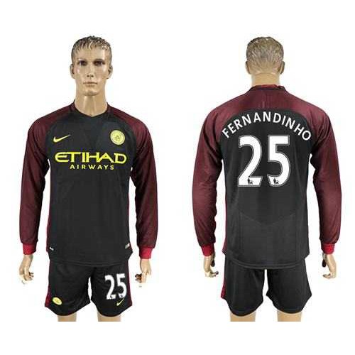 Manchester City #25 Fernandinho Away Long Sleeves Soccer Club Jersey Manchester City #25 Fernandinho Away Long Sleeves Soccer Club Jersey