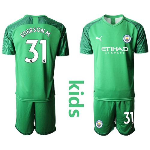 Manchester City #31 Ederson M. Green Goalkeeper Kid Soccer Club Jersey Manchester City #31 Ederson M. Green Goalkeeper Kid Soccer Club Jersey