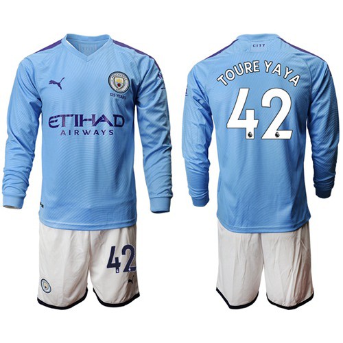 Manchester City #42 Toure Yaya Home Long Sleeves Soccer Club Jersey Manchester City #42 Toure Yaya Home Long Sleeves Soccer Club Jersey