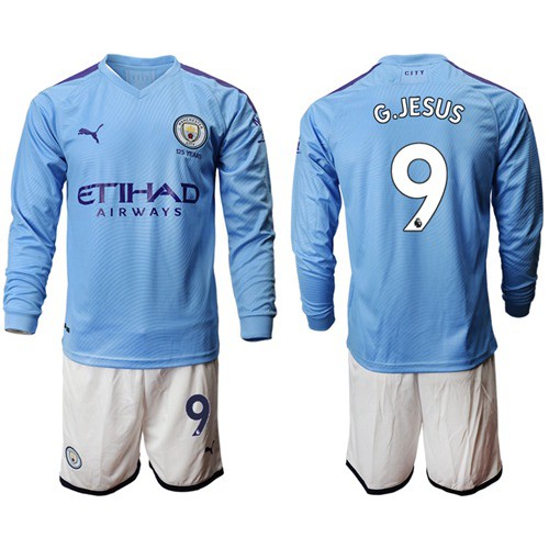 Manchester City #9 G.Jesus Home Long Sleeves Soccer Club Jersey Manchester City #9 G.Jesus Home Long Sleeves Soccer Club Jersey
