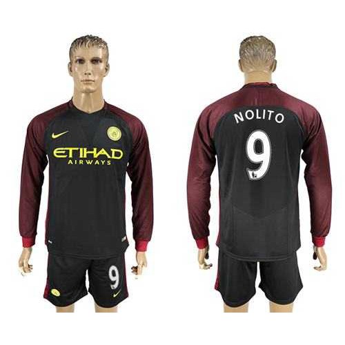 Manchester City #9 Nolito Away Long Sleeves Soccer Club Jersey Manchester City #9 Nolito Away Long Sleeves Soccer Club Jersey