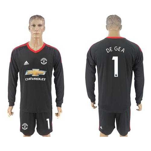 Manchester United #1 De Gea Black Goalkeeper Long Sleeves Soccer Club Jersey Manchester United #1 De Gea Black Goalkeeper Long Sleeves Soccer Club Jersey