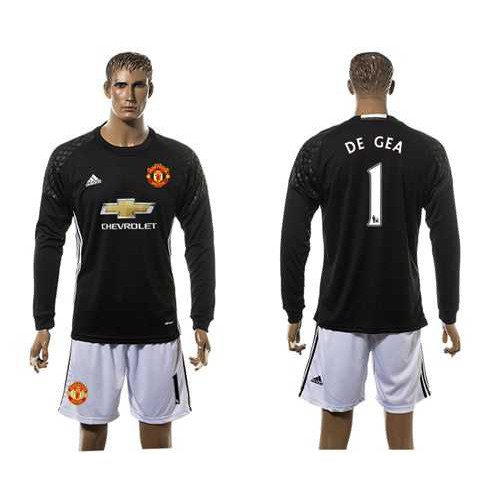 Manchester United #1 De Gea Black Goalkeeper Long Sleeves Soccer Club Jersey Manchester United #1 De Gea Black Goalkeeper Long Sleeves Soccer Club Jersey