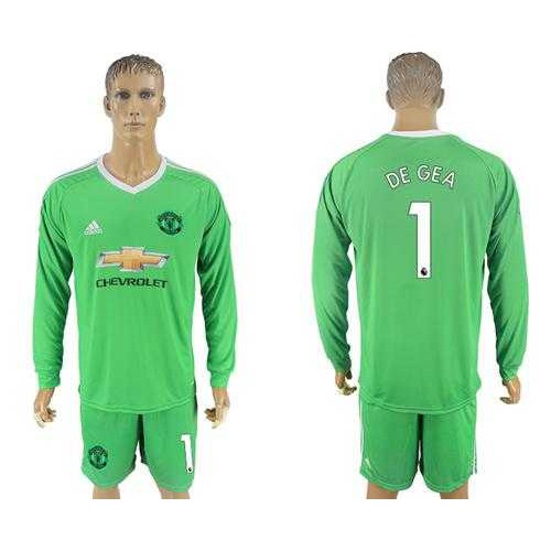 Manchester United #1 De Gea Green Goalkeeper Long Sleeves Soccer Club Jersey Manchester United #1 De Gea Green Goalkeeper Long Sleeves Soccer Club Jersey
