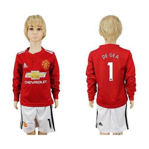 Manchester United #1 De Gea Home Long Sleeves Kid Soccer Club Jersey Manchester United #1 De Gea Home Long Sleeves Kid Soccer Club Jersey