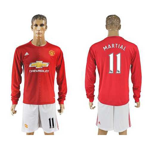 Manchester United #11 Martial Red Home Long Sleeves Soccer Club Jersey Manchester United #11 Martial Red Home Long Sleeves Soccer Club Jersey