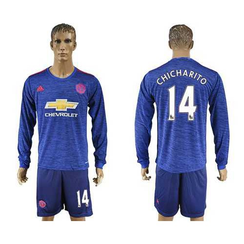 Manchester United #14 Chicharito Away Long Sleeves Soccer Club Jersey Manchester United #14 Chicharito Away Long Sleeves Soccer Club Jersey