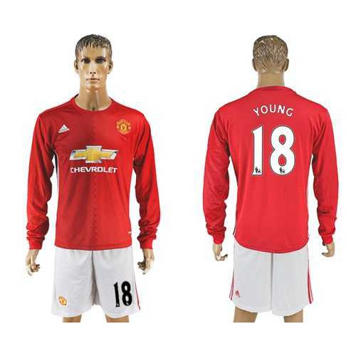 Manchester United #18 Young Red Home Long Sleeves Soccer Club Jersey Manchester United #18 Young Red Home Long Sleeves Soccer Club Jersey