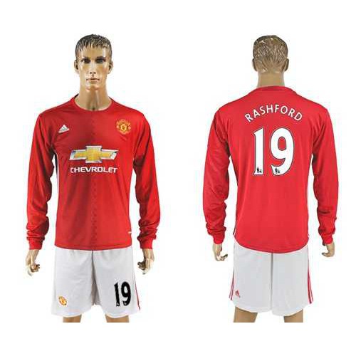 Manchester United #19 Rashford Red Home Long Sleeves Soccer Club Jersey Manchester United #19 Rashford Red Home Long Sleeves Soccer Club Jersey