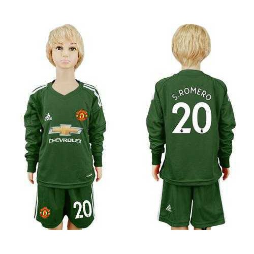 Manchester United #20 S.Romero Green Goalkeeper Long Sleeves Kid Soccer Club Jersey Manchester United #20 S.Romero Green Goalkeeper Long Sleeves Kid Soccer Club Jersey