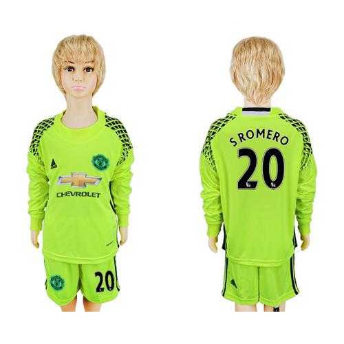Manchester United #20 S.Romero Shiny Green Goalkeeper Long Sleeves Kid Soccer Club Jersey Manchester United #20 S.Romero Shiny Green Goalkeeper Long Sleeves Kid Soccer Club Jersey