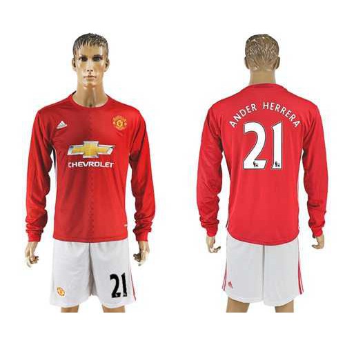 Manchester United #21 Ander Herrera Red Home Long Sleeves Soccer Club Jersey Manchester United #21 Ander Herrera Red Home Long Sleeves Soccer Club Jersey