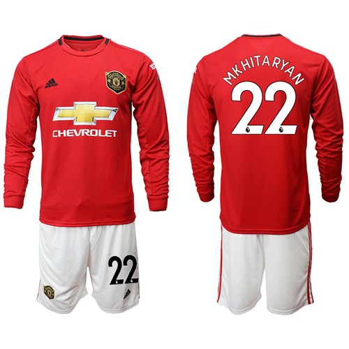 Manchester United #22 Mkhitaryan Red Home Long Sleeves Soccer Club Jersey Manchester United #22 Mkhitaryan Red Home Long Sleeves Soccer Club Jersey