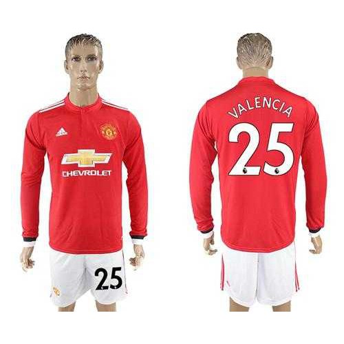 Manchester United #25 Valencia Red Home Long Sleeves Soccer Club Jersey Manchester United #25 Valencia Red Home Long Sleeves Soccer Club Jersey