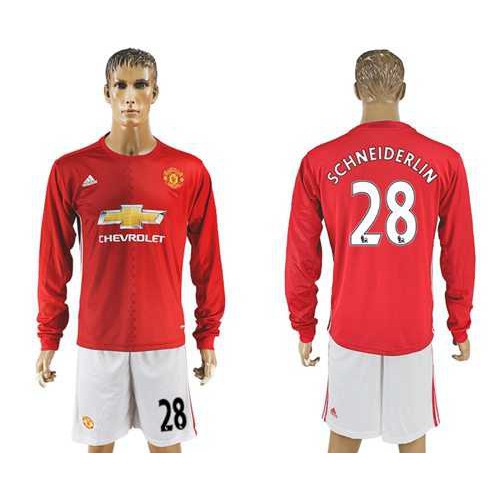 Manchester United #28 Schneiderlin Red Home Long Sleeves Soccer Club Jersey Manchester United #28 Schneiderlin Red Home Long Sleeves Soccer Club Jersey