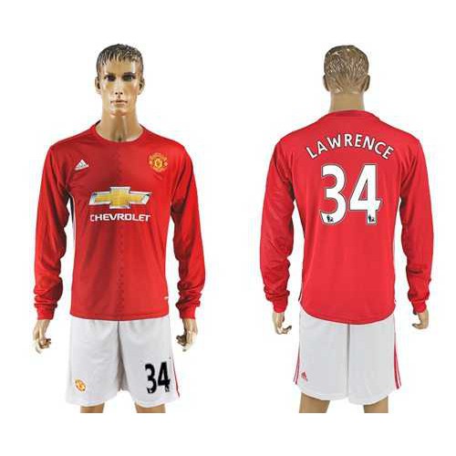 Manchester United #34 Lawrence Red Home Long Sleeves Soccer Club Jersey Manchester United #34 Lawrence Red Home Long Sleeves Soccer Club Jersey
