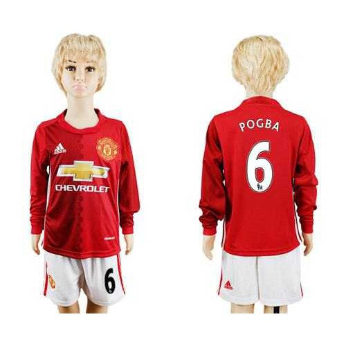 Manchester United #6 Pogba Home Long Sleeves Kid Soccer Club Jersey Manchester United #6 Pogba Home Long Sleeves Kid Soccer Club Jersey