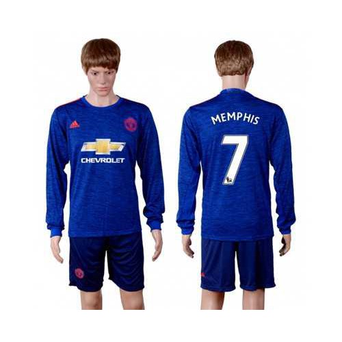 Manchester United #7 Memphis Away Long Sleeves Soccer Club Jersey Manchester United #7 Memphis Away Long Sleeves Soccer Club Jersey