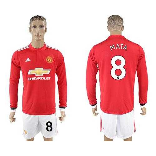 Manchester United #8 Mata Red Home Long Sleeves Soccer Club Jersey Manchester United #8 Mata Red Home Long Sleeves Soccer Club Jersey