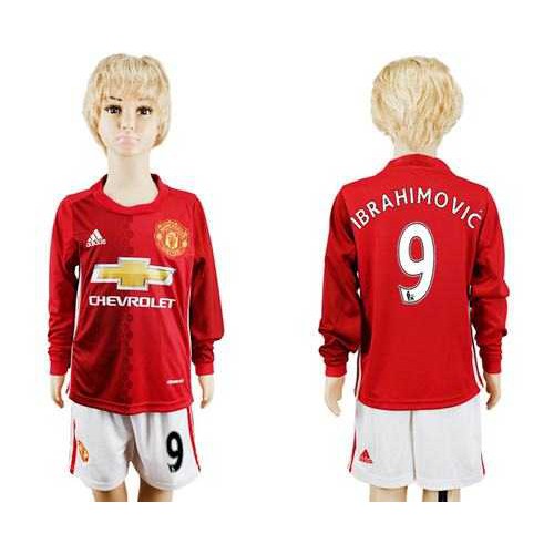 Manchester United #9 Ibrahimovic Home Long Sleeves Kid Soccer Club Jersey Manchester United #9 Ibrahimovic Home Long Sleeves Kid Soccer Club Jersey