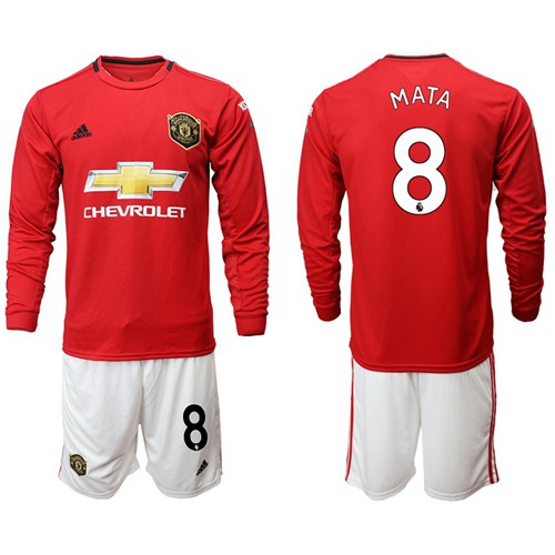 Manchester United #8 Mata Red Home Long Sleeves Soccer Club Jersey Manchester United #8 Mata Red Home Long Sleeves Soccer Club Jersey