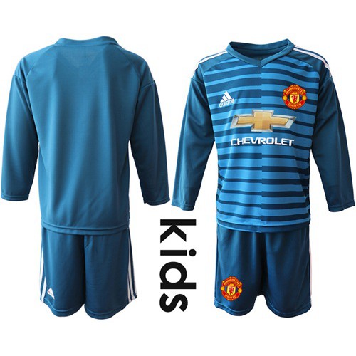 Manchester United Blank Blue Goalkeeper Long Sleeves Kid Soccer Club Jersey Manchester United Blank Blue Goalkeeper Long Sleeves Kid Soccer Club Jersey
