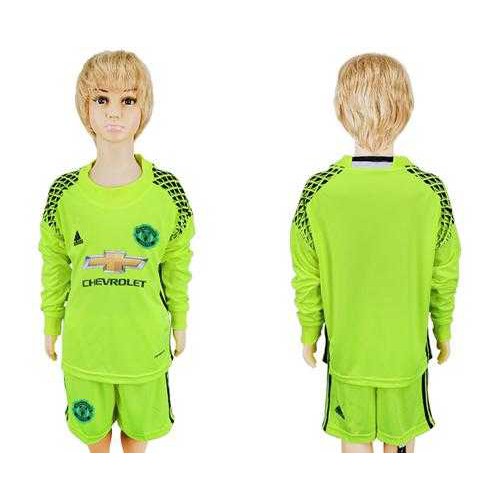 Manchester United Blank Shiny Green Goalkeeper Long Sleeves Kid Soccer Club Jersey Manchester United Blank Shiny Green Goalkeeper Long Sleeves Kid Soccer Club Jersey