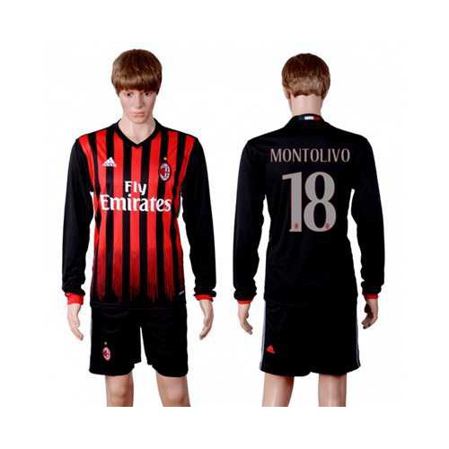 AC Milan #18 Montolivo Home Long Sleeves Soccer Club Jersey AC Milan #18 Montolivo Home Long Sleeves Soccer Club Jersey
