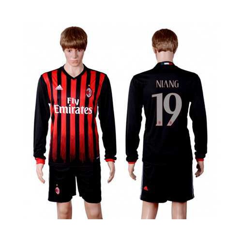 AC Milan #19 Niang Home Long Sleeves Soccer Club Jersey AC Milan #19 Niang Home Long Sleeves Soccer Club Jersey