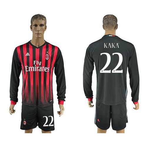 AC Milan #22 KAKA Home Long Sleeves Soccer Club Jersey AC Milan #22 KAKA Home Long Sleeves Soccer Club Jersey