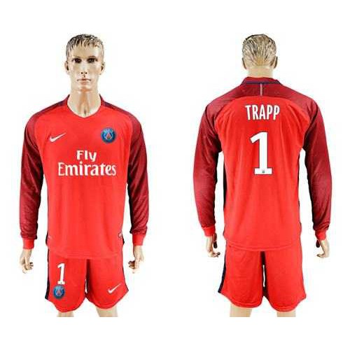 Paris Saint-Germain #1 Trapp Red Long Sleeves Soccer Club Jersey Paris Saint-Germain #1 Trapp Red Long Sleeves Soccer Club Jersey
