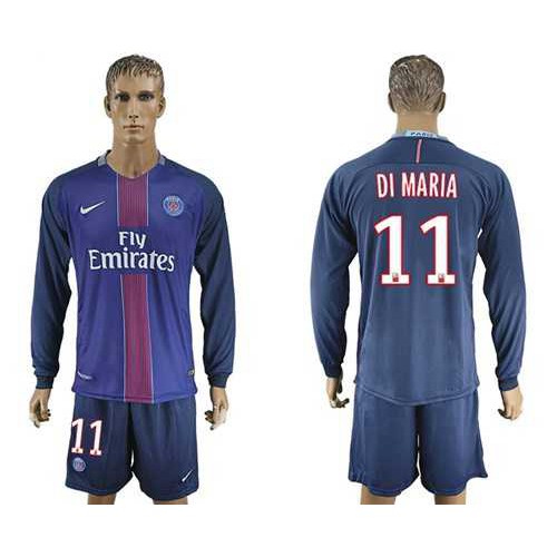 Paris Saint-Germain #11 Di Maria Home Long Sleeves Soccer Club Jersey Paris Saint-Germain #11 Di Maria Home Long Sleeves Soccer Club Jersey