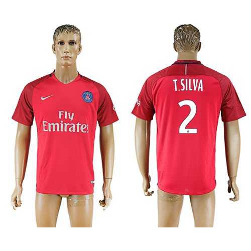 Paris Saint-Germain #2 T.Silva Red Soccer Club Jersey Paris Saint-Germain #2 T.Silva Red Soccer Club Jersey