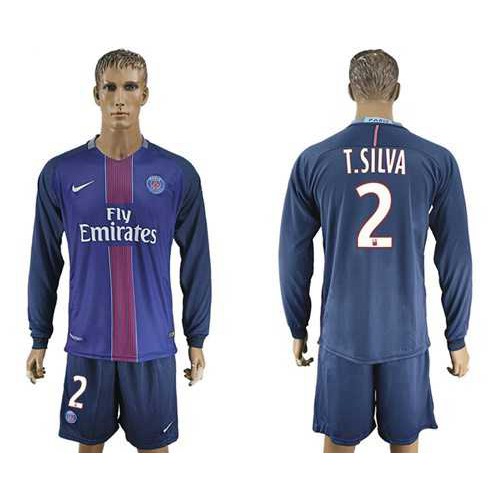 Paris Saint-Germain #2 T Silva Home Long Sleeves Soccer Club Jersey Paris Saint-Germain #2 T Silva Home Long Sleeves Soccer Club Jersey