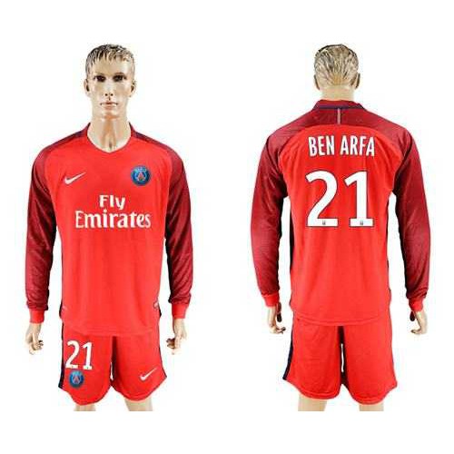 Paris Saint-Germain #21 Ben Arfa Red Long Sleeves Soccer Club Jersey Paris Saint-Germain #21 Ben Arfa Red Long Sleeves Soccer Club Jersey