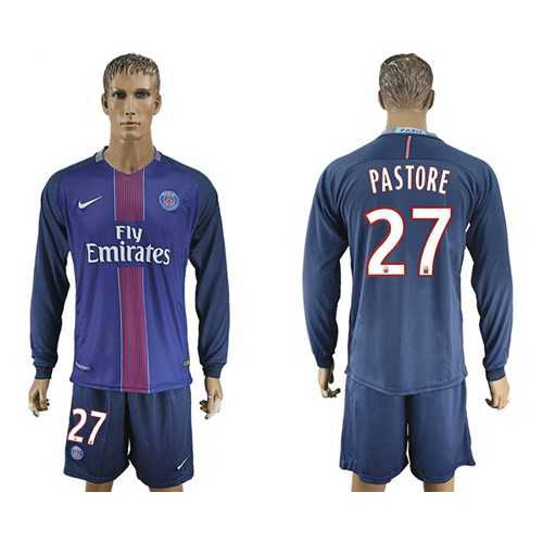 Paris Saint-Germain #27 Pastore Home Long Sleeves Soccer Club Jersey Paris Saint-Germain #27 Pastore Home Long Sleeves Soccer Club Jersey
