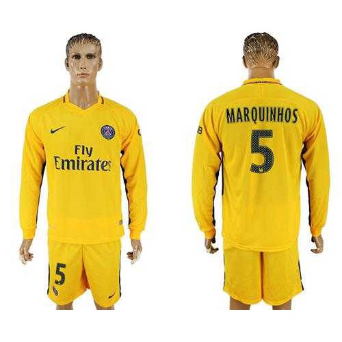 Paris Saint-Germain #5 Marquinhos Away Long Sleeves Soccer Club Jersey Paris Saint-Germain #5 Marquinhos Away Long Sleeves Soccer Club Jersey