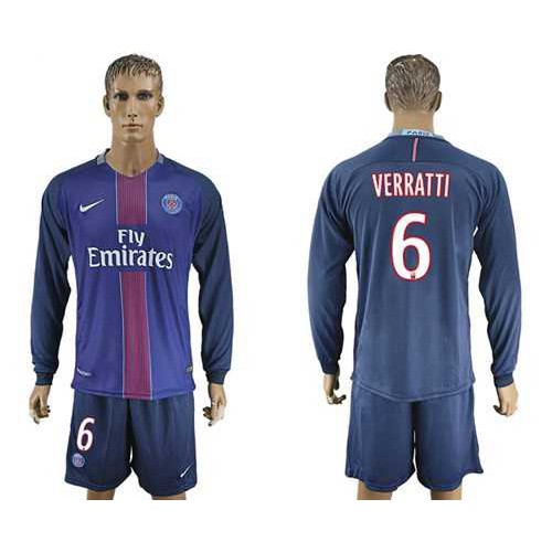 Paris Saint-Germain #6 Verratti Home Long Sleeves Soccer Club Jersey Paris Saint-Germain #6 Verratti Home Long Sleeves Soccer Club Jersey