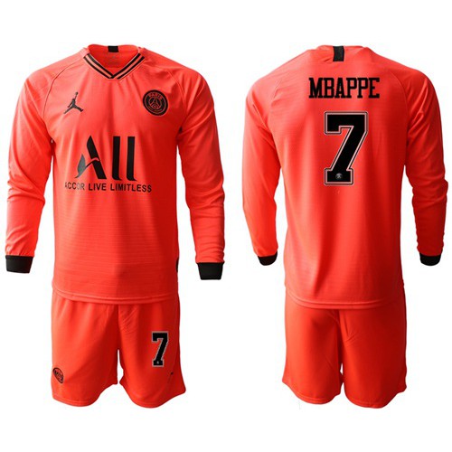 Paris Saint-Germain #7 Mbappe Red Jordan Long Sleeves Soccer Club Jersey Paris Saint-Germain #7 Mbappe Red Jordan Long Sleeves Soccer Club Jersey