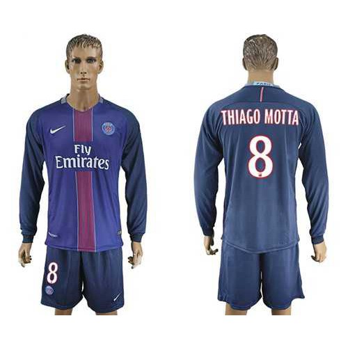 Paris Saint-Germain #8 Thiago Motta Home Long Sleeves Soccer Club Jersey Paris Saint-Germain #8 Thiago Motta Home Long Sleeves Soccer Club Jersey