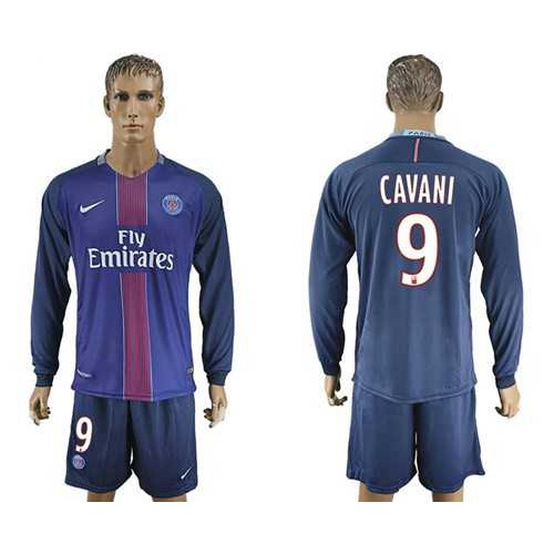 Paris Saint-Germain #9 Cavani Home Long Sleeves Soccer Club Jersey Paris Saint-Germain #9 Cavani Home Long Sleeves Soccer Club Jersey