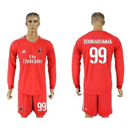 AC Milan #99 Donnarumma Red Goalkeeper Long Sleeves Soccer Club Jersey AC Milan #99 Donnarumma Red Goalkeeper Long Sleeves Soccer Club Jersey