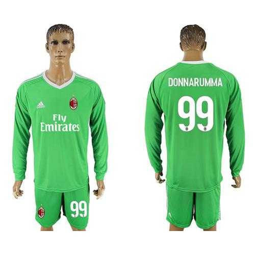 AC Milan #99 Donnarumma Green Goalkeeper Long Sleeves Soccer Club Jersey AC Milan #99 Donnarumma Green Goalkeeper Long Sleeves Soccer Club Jersey
