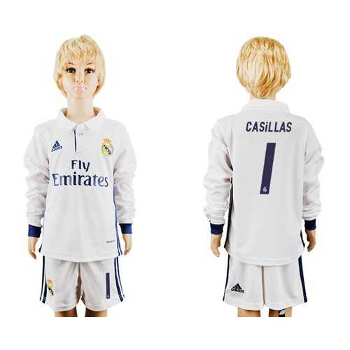 Real Madrid #1 Casillas Home Long Sleeves Kid Soccer Club Jersey Real Madrid #1 Casillas Home Long Sleeves Kid Soccer Club Jersey