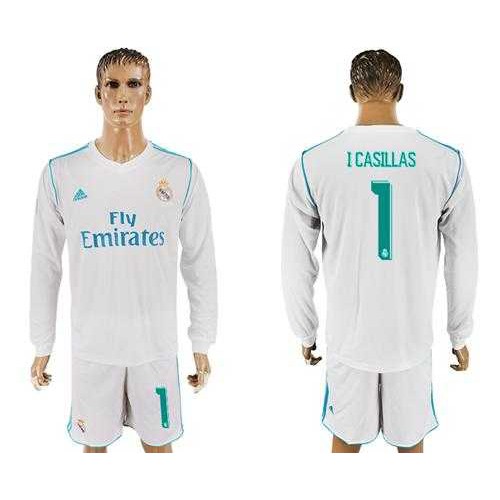 Real Madrid #1 I Casillas White Home Long Sleeve Soccer Club Jersey Real Madrid #1 I Casillas White Home Long Sleeve Soccer Club Jersey