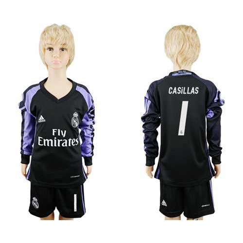 Real Madrid #1 Casillas Sec Away Long Sleeves Kid Soccer Club Jersey Real Madrid #1 Casillas Sec Away Long Sleeves Kid Soccer Club Jersey